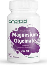 Ambrosial Magnesium Glycinate 350mg capsules bottle with 120 veg capsules for nutritional support